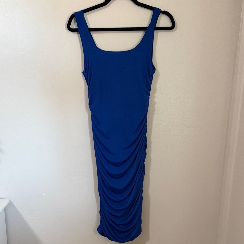 Royal Blue Ruched Square-Neck Bodycon Dress - Picture 2 of 5